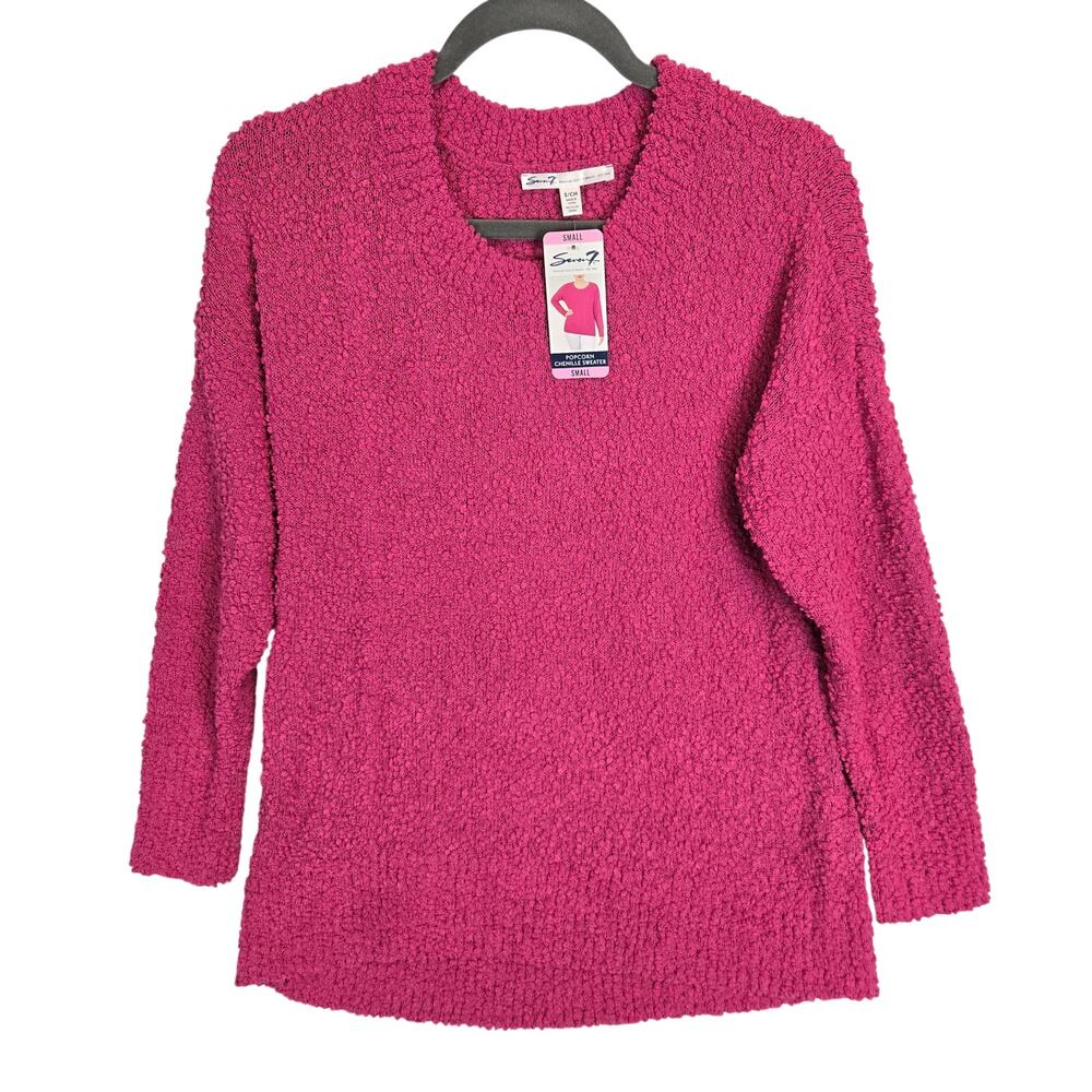 Seven7 Hot Pink Sweater Sm Popcorn Chenille Knobby Knit Soft Comfy Cozycore NWT